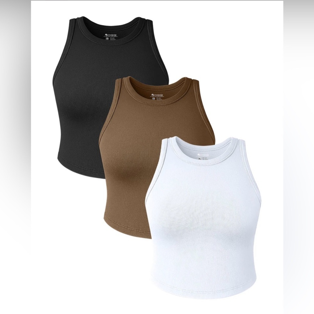 OQQ Women's 3 Piece Ribbed Seamless Racerback Crop Tops Small